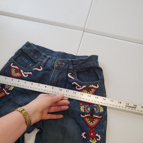 Ice Jeans Womens 2P Blue Embroidered Floral Bootcut Denim Hong Kong Y2K Boho - Picture 8 of 10